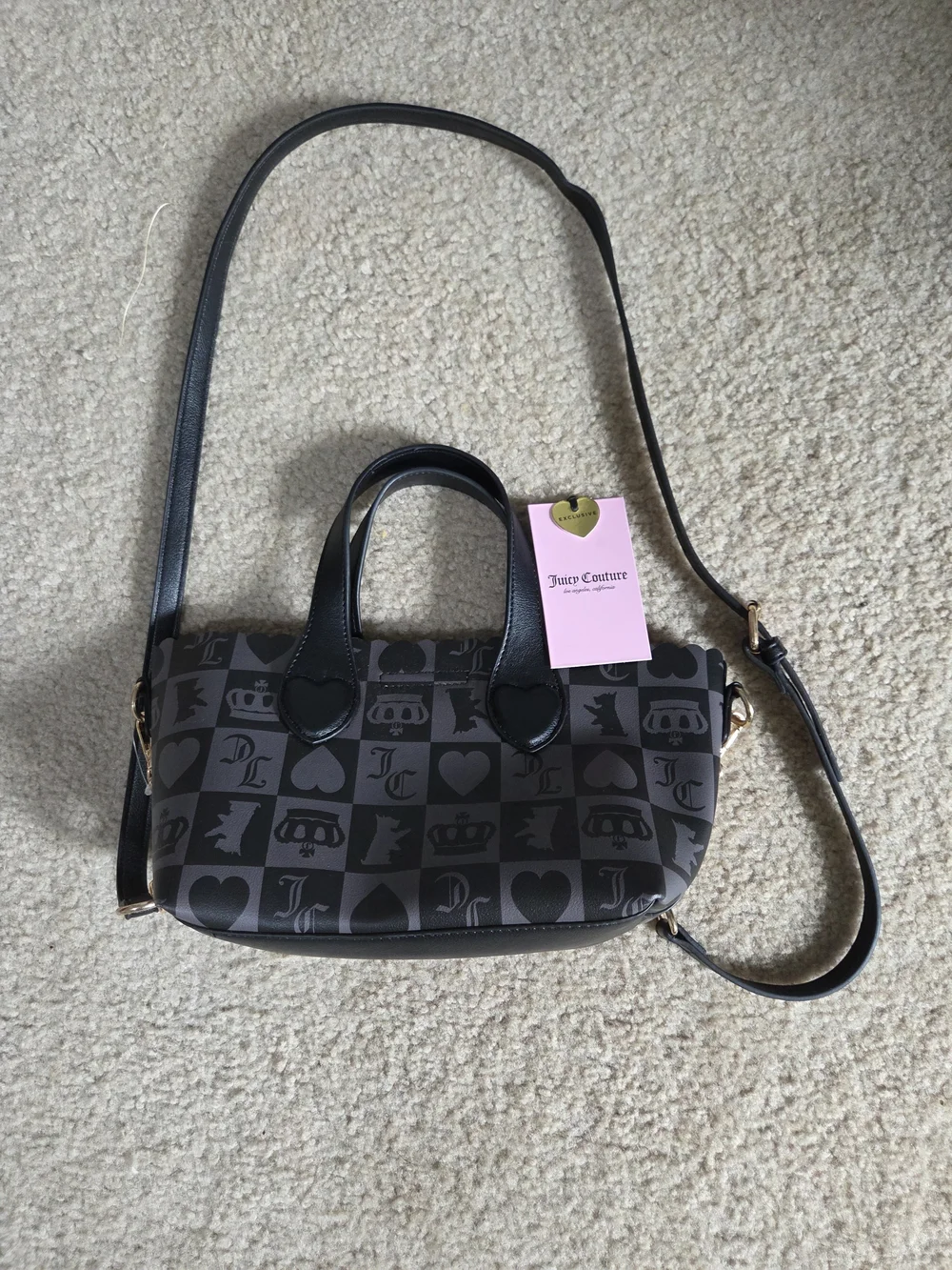 Juicy Couture Sweet Break Time Black Patterned Signature Mini Crossbody Tote